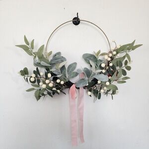 NWT World Market Assymetrical Wreath Wire Pink Bow 15"